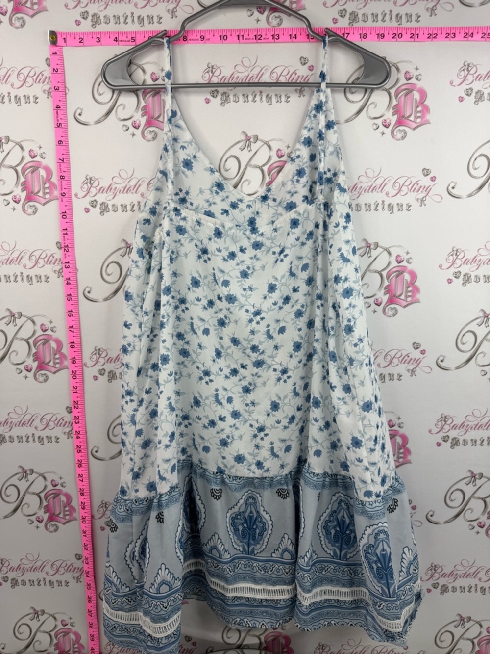 Cupshe dress beach cover up White and Blue Floral Slip Dress with Border Hem - Picture 2 of 11